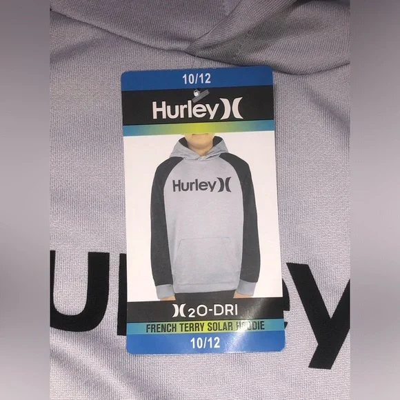 NWT Boy's HURLEY H20-Dri French Terry Solar Hoodie Size 10/12 Gray/Black - Picture 6 of 10